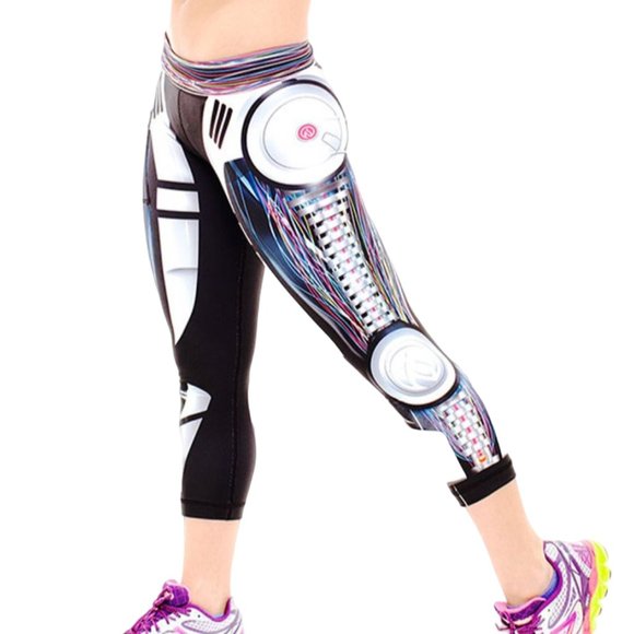 INKnBURN Pants & Jumpsuits Inknburn Capri Leggings Robot Pattern Running Athletic Gear Size